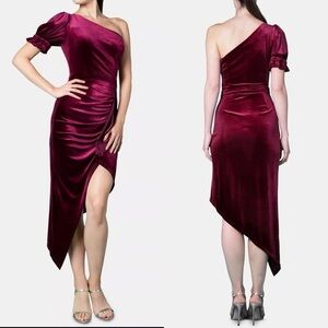 INSPR NY Brittany Xavier Velvet One Shoulder Dress Whimsigoth Asymmetric NWT‎ S